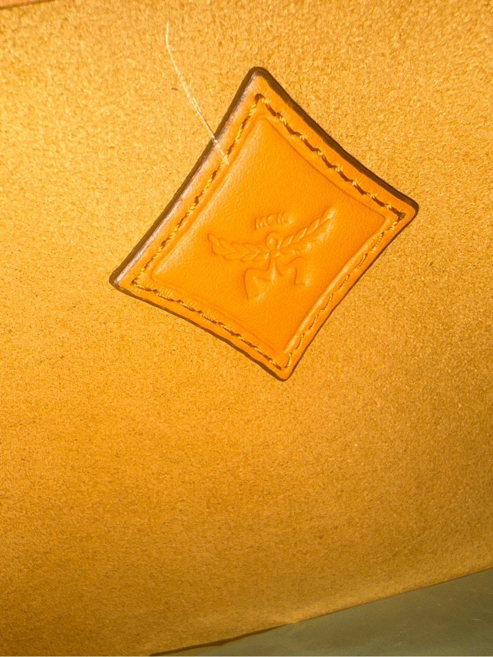 MCM Mustard Yellow Suede Interior with Embossed Leather Patch - Picture 3 of 16